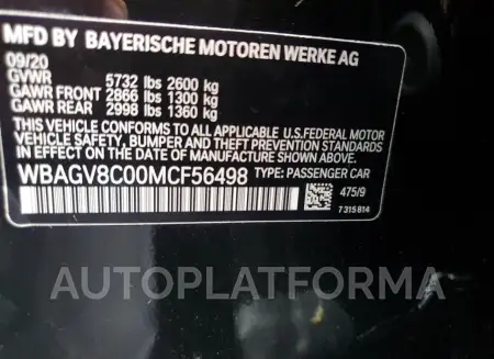 BMW M850XI 2021 vin WBAGV8C00MCF56498 from auto auction Copart