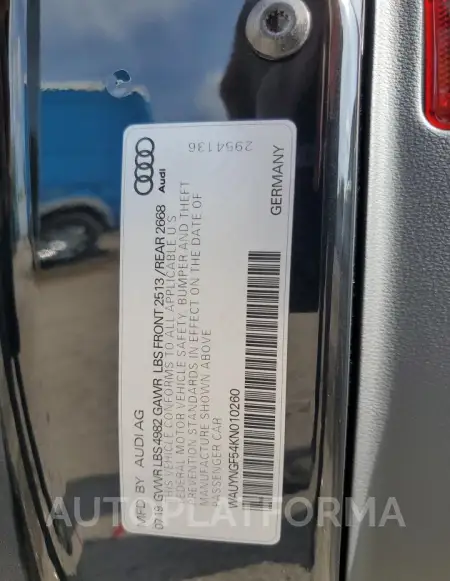 AUDI A5 PREMIUM 2019 vin WAUYNGF54KN010260 from auto auction Copart