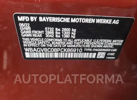 BMW M850XI 2023 vin WBAGV8C08PCK86910 from auto auction Copart