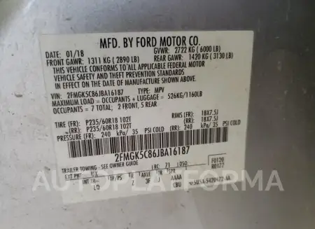 FORD FLEX SEL 2018 vin 2FMGK5C86JBA16187 from auto auction Copart