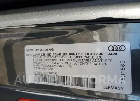 AUDI A5 PREMIUM 2023 vin WAUFACF55PA053337 from auto auction Copart