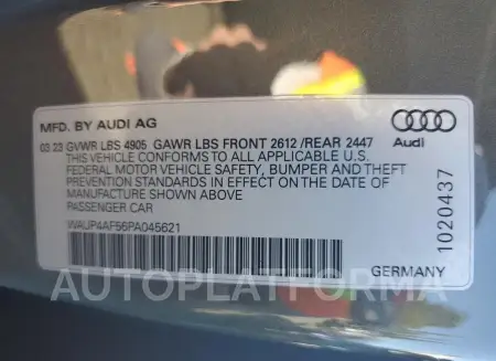 AUDI S5 PREMIUM 2023 vin WAUP4AF56PA045621 from auto auction Copart