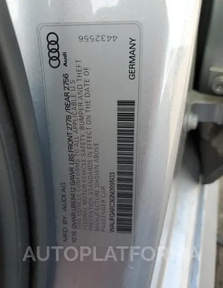 AUDI A6 PREMIUM 2016 vin WAUFGAFC3GN099503 from auto auction Copart