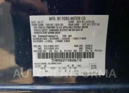 FORD FLEX LIMIT 2017 vin 2FMHK6DT1HBA06710 from auto auction Copart