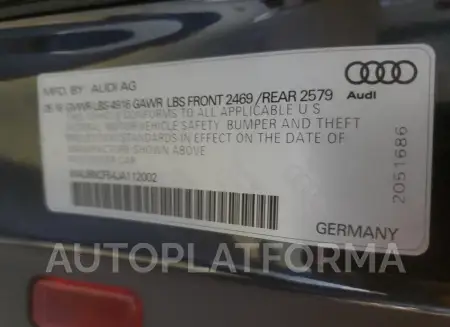 AUDI A5 PREMIUM 2018 vin WAUBNCF54JA112002 from auto auction Copart