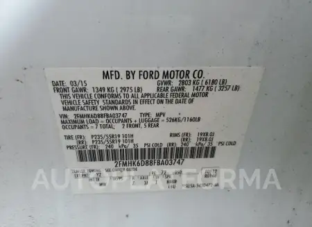 FORD FLEX LIMIT 2015 vin 2FMHK6D88FBA03747 from auto auction Copart