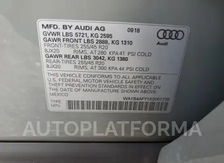 AUDI SQ5 PREMIU 2019 vin WA1B4AFY1K2001739 from auto auction Copart