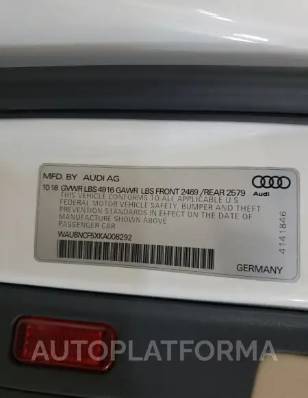 AUDI A5 PREMIUM 2019 vin WAUBNCF5XKA008292 from auto auction Copart