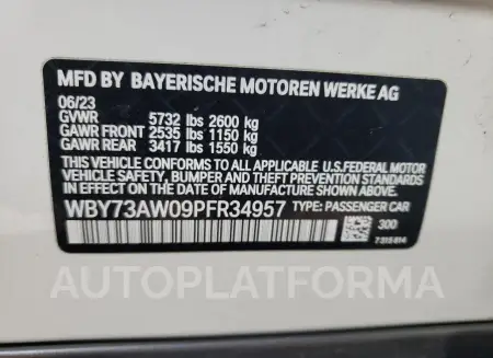 BMW I4 EDRIVE4 2023 vin WBY73AW09PFR34957 from auto auction Copart