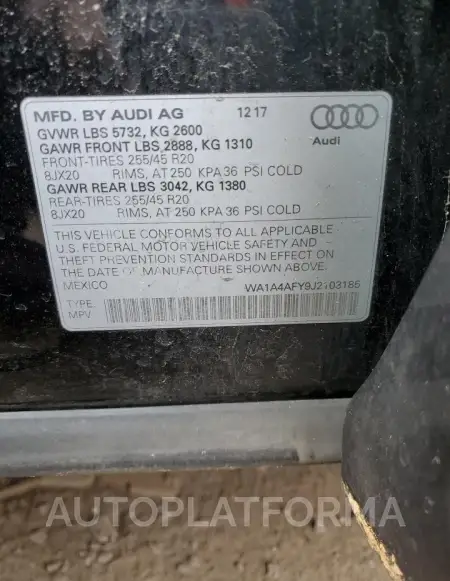 AUDI SQ5 PREMIU 2018 vin WA1A4AFY9J2103185 from auto auction Copart