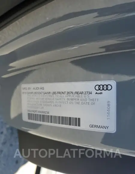 AUDI S5 PREMIUM 2019 vin WAUY4GF51KN006234 from auto auction Copart