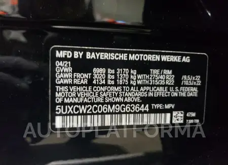 BMW X7 XDRIVE4 2021 vin 5UXCW2C06M9G63644 from auto auction Copart