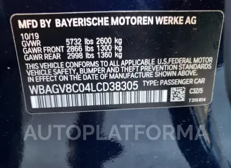 BMW M850XI 2020 vin WBAGV8C04LCD38305 from auto auction Copart