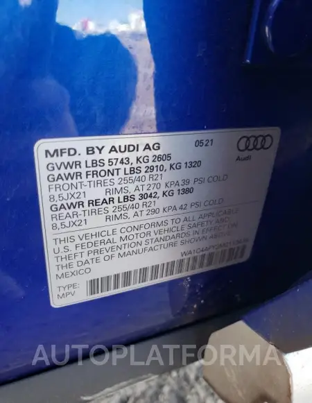 AUDI SQ5 PRESTI 2021 vin WA1C4AFY3M2113479 from auto auction Copart