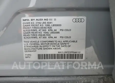 AUDI Q4 E-TRON 2023 vin WA1L2BFZ2PP046112 from auto auction Copart