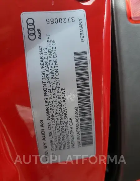 AUDI A5 PREMIUM 2022 vin WAUSAAF56NA011890 from auto auction Copart