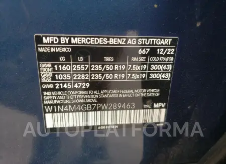 MERCEDES-BENZ GLB 250 2023 vin W1N4M4GB7PW289463 from auto auction Copart