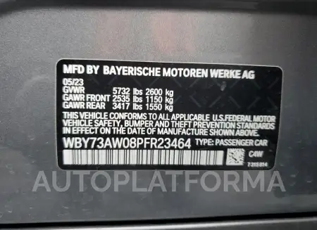 BMW I4 EDRIVE4 2023 vin WBY73AW08PFR23464 from auto auction Copart