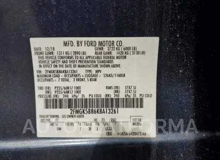 FORD FLEX SE 2019 vin 2FMGK5B86KBA13261 from auto auction Copart