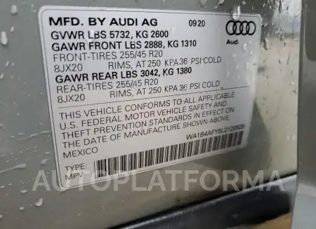 AUDI SQ5 PREMIU 2020 vin WA1B4AFY5L2120928 from auto auction Copart