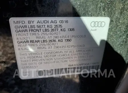 AUDI SQ5 PREMIU 2016 vin WA1CCAFP3GA116872 from auto auction Copart