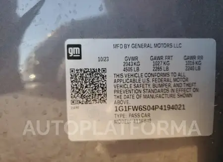 CHEVROLET BOLT EV 1L 2023 vin 1G1FW6S04P4194021 from auto auction Copart