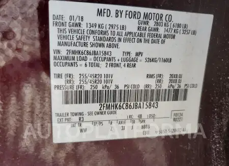 FORD FLEX SEL 2018 vin 2FMHK6C86JBA15843 from auto auction Copart