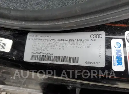 AUDI A6 PREMIUM 2016 vin WAUGFAFC9GN008032 from auto auction Copart