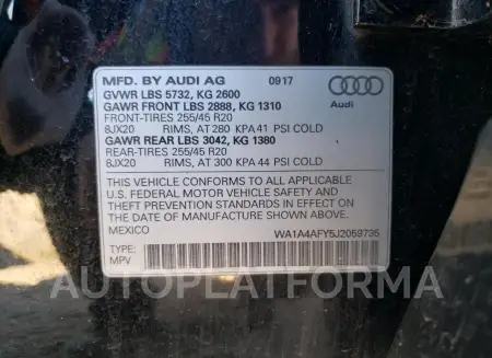 AUDI SQ5 QUATTR 2018 vin WA1A4AFY5J2059735 from auto auction Copart