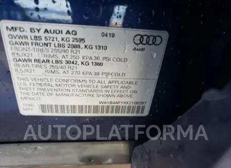 AUDI SQ5 PREMIU 2019 vin WA1B4AFYXK2105257 from auto auction Copart