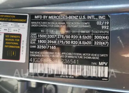 MERCEDES-BENZ GLS 450 4M 2019 vin 4JGDF6EE3KB236541 from auto auction Copart