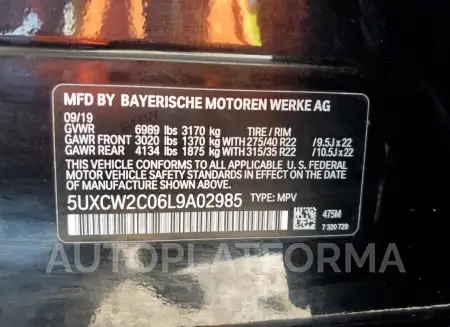 BMW X7 XDRIVE4 2020 vin 5UXCW2C06L9A02985 from auto auction Copart