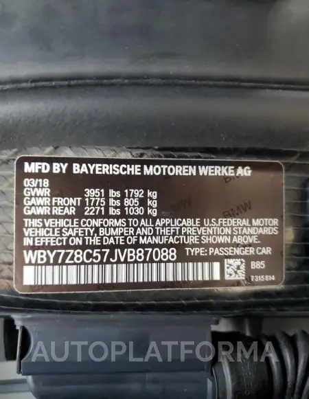 BMW I3 S REX 2018 vin WBY7Z8C57JVB87088 from auto auction Copart