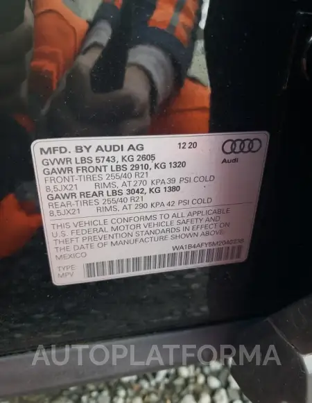 AUDI SQ5 PREMIU 2021 vin WA1B4AFY5M2040238 from auto auction Copart