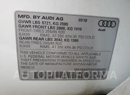 AUDI SQ5 PREMIU 2019 vin WA1B4AFY5K2086455 from auto auction Copart