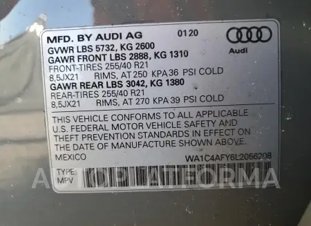 AUDI SQ5 PRESTI 2020 vin WA1C4AFY6L2056208 from auto auction Copart