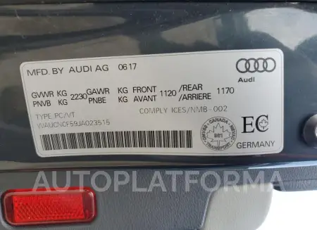 AUDI A5 PRESTIG 2018 vin WAUCNCF59JA023515 from auto auction Copart