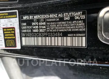 MERCEDES-BENZ EQE SEDAN 2023 vin W1KEG2CB3PF033484 from auto auction Copart