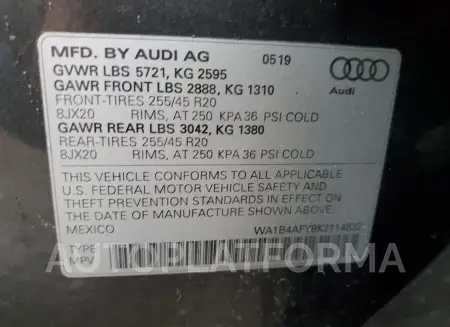 AUDI SQ5 PREMIU 2019 vin WA1B4AFY8K2114832 from auto auction Copart