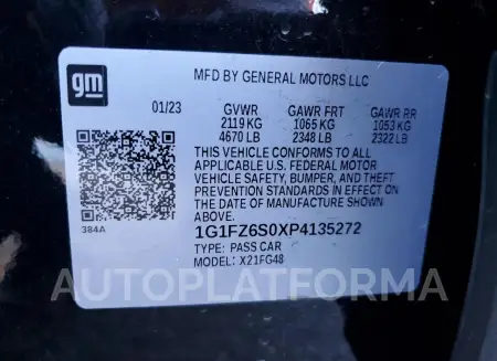 CHEVROLET BOLT EUV P 2023 vin 1G1FZ6S0XP4135272 from auto auction Copart