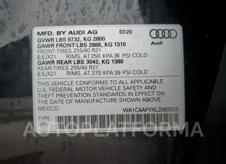 AUDI SQ5 PRESTI 2020 vin WA1C4AFYXL2083525 from auto auction Copart