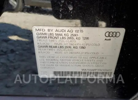 AUDI SQ5 PRESTI 2015 vin WA1VGAFP1FA103422 from auto auction Copart