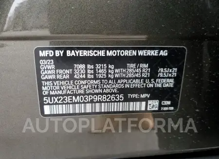 BMW X7 XDRIVE4 2023 vin 5UX23EM03P9R82635 from auto auction Copart