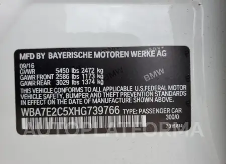 BMW 740 I 2017 vin WBA7E2C5XHG739766 from auto auction Copart