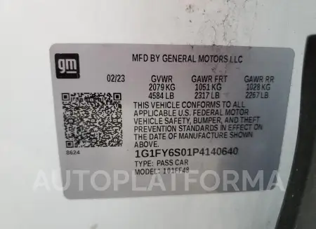 CHEVROLET BOLT EUV L 2023 vin 1G1FY6S01P4140640 from auto auction Copart