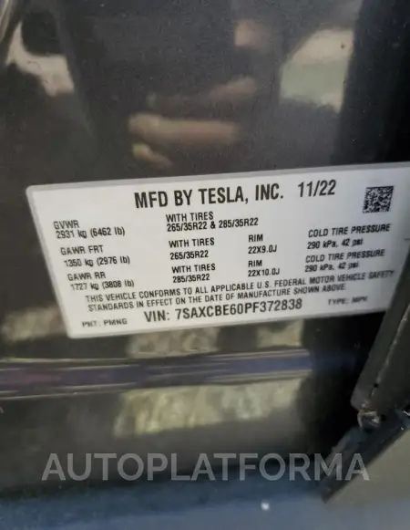 TESLA MODEL X 2023 vin 7SAXCBE60PF372838 from auto auction Copart