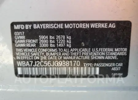 BMW 740 XE 2018 vin WBA7J2C56JG938170 from auto auction Copart