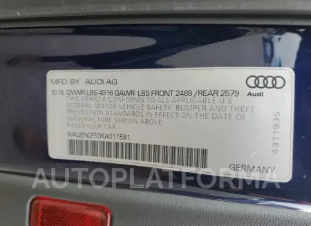 AUDI A5 PREMIUM 2019 vin WAUENCF53KA011581 from auto auction Copart