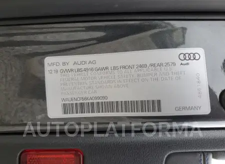 AUDI A5 PREMIUM 2019 vin WAUENCF56KA099090 from auto auction Copart