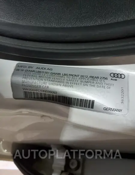 AUDI A6 PREMIUM 2017 vin WAUG8AFC1HN039092 from auto auction Copart